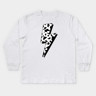 Cow Print Lightning Bolt Kids Long Sleeve T-Shirt